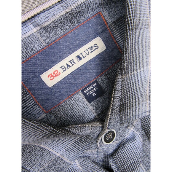 32 Bar Blues Abstract Check Plaid Gray Blue Button Down Shirt Long Sleeve Men XL - Picture 5 of 11